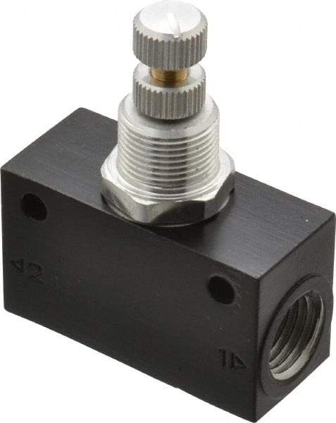 Norgren - 1/4" NPT Inlet x 1/4" NPT Outlet In-Line Flow Control Valve - 15 to 145 psi, Needle Valve & Aluminum Material - Americas Tooling