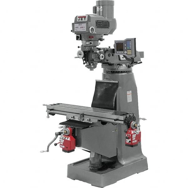 Jet - 9" Table Width x 49" Table Length, Variable Speed Pulley Control, 3 Phase Knee Milling Machine - R8 Spindle Taper, 3 hp - Americas Tooling