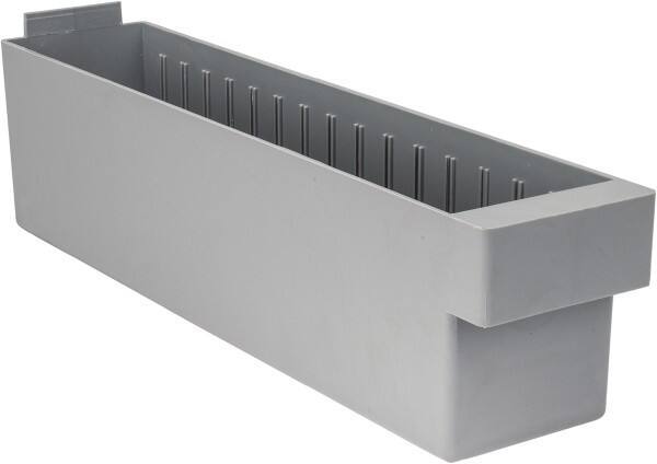 Quantum Storage - 17-5/8" Deep, Gray High-Impact Polystyrene Drawer Bin - 4-5/8" High x 3-3/4" Wide x 17-5/8" Long - Americas Tooling