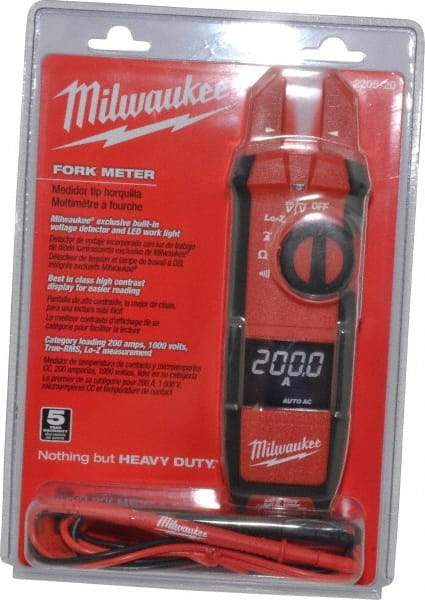 Milwaukee Tool - 2205-20, CAT IV, CAT III, Digital True RMS Clamp Meter with 0.63" Fork Jaws - 1000 VAC/VDC, 200 AC/DC Amps, Measures Voltage, Continuity, Current, Resistance - Americas Tooling