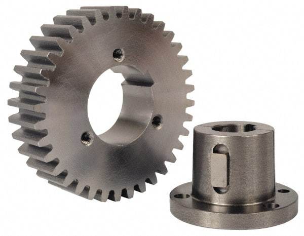 Browning - 8 Pitch, 6" Pitch Diam, 6-1/4" OD, 48 Tooth Spur Gear - 1-1/2" Face Width, 3" Hub Diam, 20° Pressure Angle, Steel - Americas Tooling