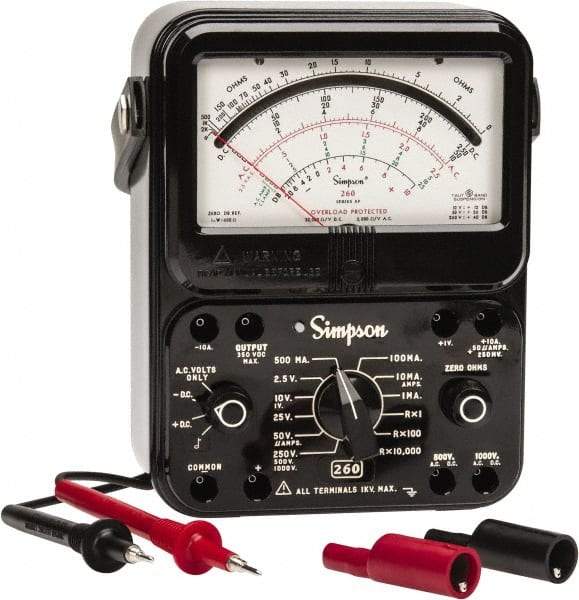 Simpson Electric - 12391, 1,000 VAC/VDC, Analog Manual Ranging Multimeter - 20 mOhm, Measures Voltage, Current, Resistance - Americas Tooling