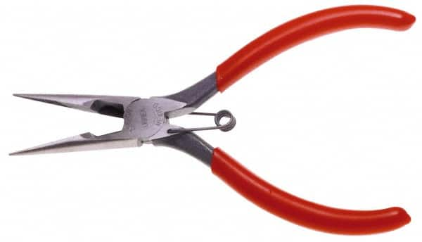 Urrea - 6-3/4" OAL, 1-1/2" Jaw Length x 47/64" Jaw Width, Long Nose Side Cutting Needle Nose Pliers - Serrated Jaw, Chain Nose Head, Rubber Grip Handles, with Spring - Americas Tooling