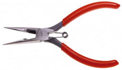 Urrea - 6-3/4" OAL, 1-1/2" Jaw Length x 47/64" Jaw Width, Long Nose Side Cutting Needle Nose Pliers - Serrated Jaw, Chain Nose Head, Rubber Grip Handles, with Spring - Americas Tooling