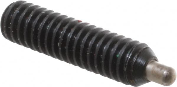 Gibraltar - 8-32, 5/8" Thread Length, 3/32" Plunger Projection, Steel Threaded Spring Plunger - 0.07" Max Plunger Diam, 5/8" Plunger Length, 0.7 Lb Init End Force, 2.3 Lb Final End Force, 1/16" Hex - Americas Tooling