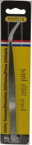 General - 6-1/2" OAL Utility Tweezers - X-LG, Curved Smooth Points - Americas Tooling