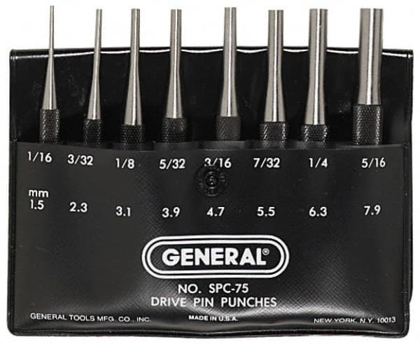 General - 8 Piece, 1/16 to 5/16", Pin Punch Set - Comes in Plastic Case - Americas Tooling