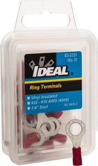 Ideal - 22-18 AWG Partially Insulated Crimp Connection Circular Ring Terminal - 1/4" Stud, 1.055" OAL x 0.394" Wide, Tin Plated Brass Contact - Americas Tooling