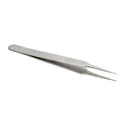 Value Collection - 4-3/4" OAL 2A-SS Precision Tweezers - Rounded Flat Tip with Tapered Edge - Americas Tooling