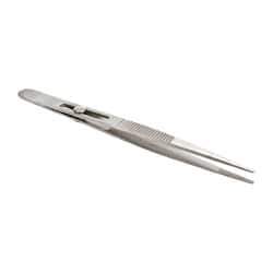 Value Collection - 5-3/4" OAL Stainless Steel Assembly Tweezers - Slide Locking Broad Point, Serrated Body/Tip - Americas Tooling