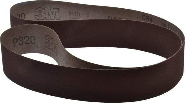 3M - 2" Wide x 60" OAL, 320 Grit, Aluminum Oxide Abrasive Belt - Aluminum Oxide, Extra Fine, Coated, X Weighted Cloth Backing, Series 341D - Americas Tooling