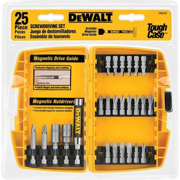 DeWALT - 25 Piece, Screwdriver Bit Set - SQ1, SQ2, SQ3, 1/4" Drive - Americas Tooling