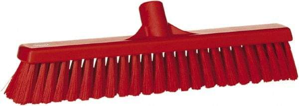 Vikan - 16" Fine Particle Synthetic Push Broom - 2" Bristle Length, Plastic Block, European Threaded Handle Connection - Americas Tooling