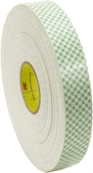 3M - 1/2" x 36 Yd Acrylic Adhesive Double Sided Tape - 62 mil Thick, Off-White, Foam Liner - Americas Tooling