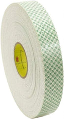 3M - 1/2" x 36 Yd Acrylic Adhesive Double Sided Tape - 62 mil Thick, Off-White, Foam Liner - Americas Tooling