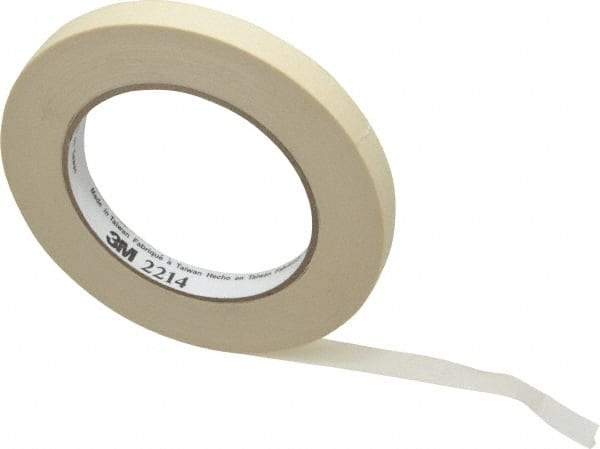 3M - 1/2" Wide x 60 Yd Long Tan Paper Masking Tape - Series 2214, 5.4 mil Thick, 23 In/Lb Tensile Strength - Americas Tooling