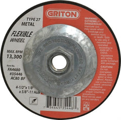 Value Collection - 80 Grit, 4-1/2" Wheel Diam, 1/8" Wheel Thickness, Type 27 Depressed Center Wheel - Americas Tooling