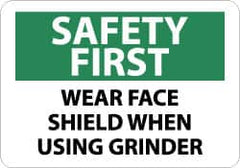 NMC - "Safety First - Wear Face Shield When Using Grinder", 10" Long x 14" Wide, Aluminum Safety Sign - Rectangle, 0.04" Thick, Use for Accident Prevention - Americas Tooling