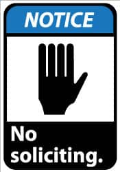 NMC - "Notice - No Soliciting", 14" Long x 10" Wide, Aluminum Safety Sign - Rectangle, 0.04" Thick, Use for Security & Admittance - Americas Tooling