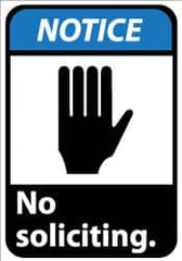 NMC - "Notice - No Soliciting", 14" Long x 10" Wide, Aluminum Safety Sign - Rectangle, 0.04" Thick, Use for Security & Admittance - Americas Tooling