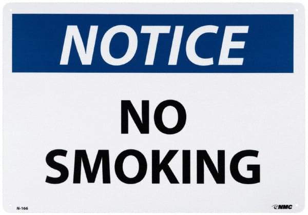 NMC - "Notice - No Smoking", 14" Long x 20" Wide, Aluminum Safety Sign - Rectangle, 0.04" Thick, Use for Accident Prevention - Americas Tooling