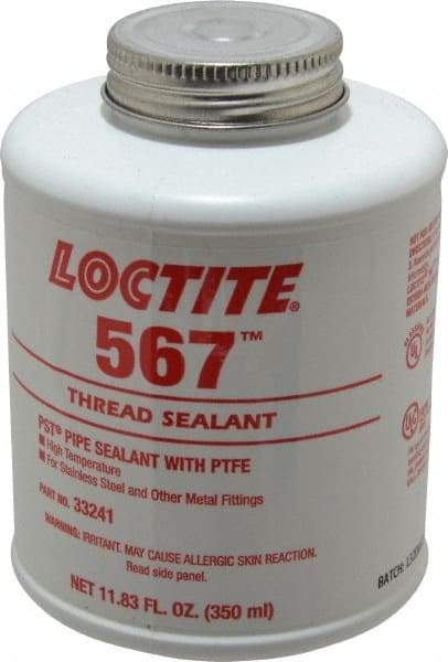 Loctite - 350 ml Brush Top Can White Pipe Sealant - Methacrylate Ester, 400°F Max Working Temp, For Sealing Metal Tapered Pipe Threads & Fittings Up to 2" - Americas Tooling