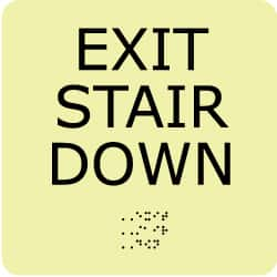 NMC - Exit Stair Down, Plastic Exit Sign - 8" Wide x 8" High, English/Braille, Glow-in-the-Dark - Americas Tooling