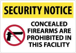 NMC - "Security Notice - Concealed Firearms Are Prohibited in This Facility", 14" Long x 20" Wide, Aluminum Safety Sign - Rectangle, 0.04" Thick, Use for Security & Admittance - Americas Tooling