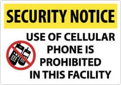 NMC - "Security Notice - Use of Cellular Phone Is Prohibited in This Facility", 14" Long x 20" Wide, Rigid Plastic Safety Sign - Rectangle, 0.05" Thick, Use for Security & Admittance - Americas Tooling