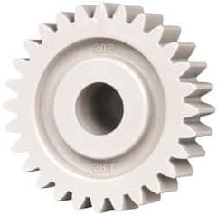 Made in USA - 20 Pitch, 1.4" Pitch Diam, 1.4" OD, 28 Tooth Spur Gear - 3/8" Face Width, 3/8" Bore Diam, 47/64" Hub Diam, 20° Pressure Angle, Acetal - Americas Tooling