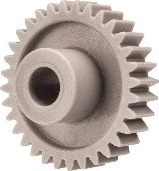 Made in USA - 20 Pitch, 1.6" Pitch Diam, 1.7" OD, 32 Tooth Spur Gear - 3/8" Face Width, 3/8" Bore Diam, 47/64" Hub Diam, 20° Pressure Angle, Acetal - Americas Tooling