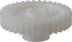 Made in USA - 20 Pitch, 1.8" Pitch Diam, 1.9" OD, 36 Tooth Spur Gear - 3/8" Face Width, 3/8" Bore Diam, 47/64" Hub Diam, 20° Pressure Angle, Acetal - Americas Tooling