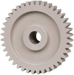 Made in USA - 20 Pitch, 2" Pitch Diam, 2.1" OD, 40 Tooth Spur Gear - 3/8" Face Width, 3/8" Bore Diam, 47/64" Hub Diam, 20° Pressure Angle, Acetal - Americas Tooling