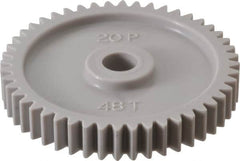 Made in USA - 20 Pitch, 2.4" Pitch Diam, 2-1/2" OD, 48 Tooth Spur Gear - 3/8" Face Width, 3/8" Bore Diam, 47/64" Hub Diam, 20° Pressure Angle, Acetal - Americas Tooling