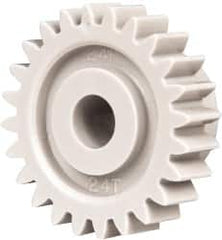 Made in USA - 24 Pitch, 1" Pitch Diam, 1.083" OD, 24 Tooth Spur Gear - 1/4" Face Width, 1/4" Bore Diam, 5/8" Hub Diam, 20° Pressure Angle, Acetal - Americas Tooling