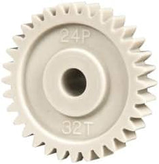 Made in USA - 48 Pitch, 1.333" Pitch Diam, 1.416" OD, 32 Tooth Spur Gear - 1/4" Face Width, 1/4" Bore Diam, 39/64" Hub Diam, 20° Pressure Angle, Acetal - Americas Tooling