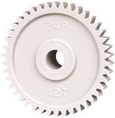 Made in USA - 48 Pitch, 1-3/4" Pitch Diam, 1.833" OD, 42 Tooth Spur Gear - 1/4" Face Width, 5/16" Bore Diam, 43/64" Hub Diam, 20° Pressure Angle, Acetal - Americas Tooling