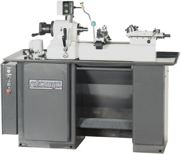Vectrax - 9" Swing, 36" Between Centers, 220 Volt, Triple Phase Turret Lathe - 1 hp, 4,000 Max RPM, 2-3/16" Bore Diam, 35" Deep x 68" High x 74" Long - Americas Tooling