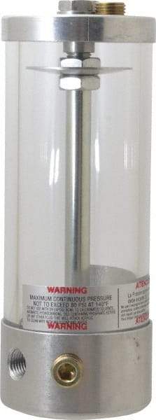 LDI Industries - 1 Outlet, Polymer Bowl, 229.42 Cu. cm Air-Operated Oil Reservoir - 1/4 NPTF Outlet, 2-1/2" Diam x 6-5/8" High, 60°C Max - Americas Tooling