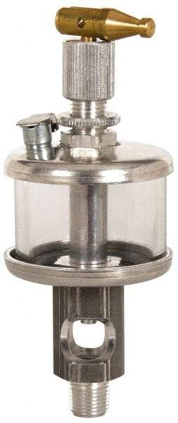 LDI Industries - 1 Outlet, Glass Bowl, 44.4 mL Manual-Adjustable Oil Reservoir - 1/4 NPTF Outlet, 1-3/4" Diam x 5.38" High, 121.11°C Max - Americas Tooling