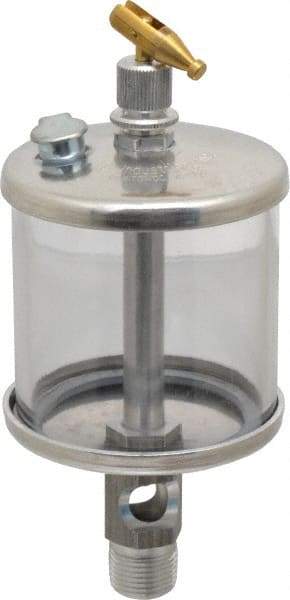 LDI Industries - 1 Outlet, Polymer Bowl, 147.9 mL Manual-Adjustable Oil Reservoir - 3/8 NPTF Outlet, 2-1/2" Diam x 6-3/8" High, 71.11°C Max - Americas Tooling