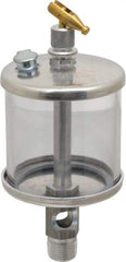 LDI Industries - 1 Outlet, Polymer Bowl, 147.9 mL Manual-Adjustable Oil Reservoir - 3/8 NPTF Outlet, 2-1/2" Diam x 6-3/8" High, 71.11°C Max - Americas Tooling