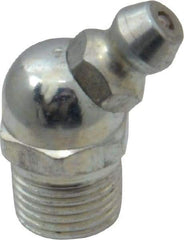 Alemite - 45° Head Angle, 1/8 PTF Steel Standard Grease Fitting - 7/16" Hex, 57/64" Overall Height, 19/64" Shank Length, 10,000 Operating psi, Zinc Plated Finish - Americas Tooling