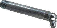 Alemite - 65° Head Angle, 1/8 PTF Carbon Steel Standard Grease Fitting - 3/8" Hex, 2-3/4" Overall Height, 2-1/4" Shank Length, 10,000 Operating psi, Zinc Plated Finish - Americas Tooling