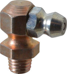 Alemite - 90° Head Angle, 1/4-28 Taper Nickel/Copper Thread-Forming Grease Fitting - 3/8" Hex, 3/4" Overall Height, Zinc Plated Finish - Americas Tooling