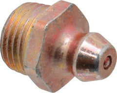 Alemite - Straight Head Angle, 1/8 Taper Nickel/Copper Thread-Forming Grease Fitting - 7/16" Hex, 0.62" Overall Height, Zinc Plated Finish - Americas Tooling