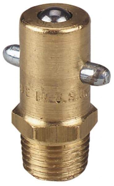 Alemite - Straight Head Angle, 1/8 PTF Brass Pin-Style Grease Fitting - 7/16" Hex, 31/32" Overall Height, 17/64" Shank Length, 3,000 Operating psi, Zinc Plated Finish - Americas Tooling