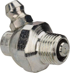 Alemite - 60° Head Angle, 1/8 PTF Nickel/Copper Shut-Off Grease Fitting - 5/8" Hex, 1" Overall Height, 17/64" Shank Length, Zinc Plated Finish - Americas Tooling