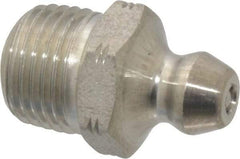 Alemite - Straight Head Angle, 1/8 PTF Stainless Steel Standard Grease Fitting - 7/16" Hex, 3/4" Overall Height, 5/16" Shank Length - Americas Tooling