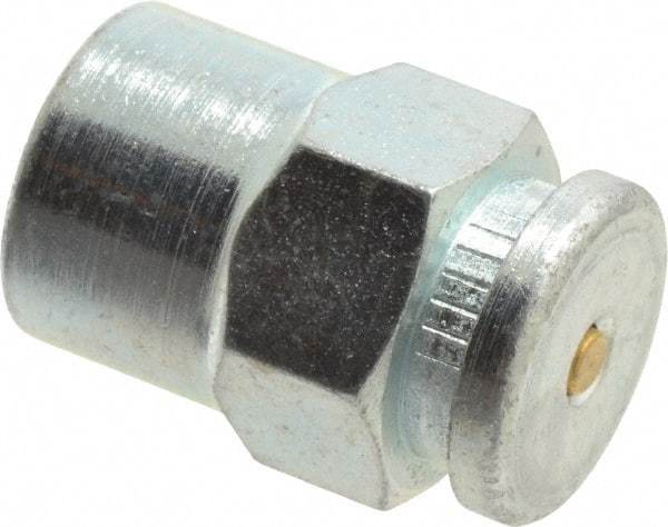 Alemite - Straight Head Angle, 1/8 NPTF Button-Head Grease Fitting - 5/8" Hex, 31/32" Overall Height, 13/32" Shank Length, 6,000 Operating psi, Zinc Plated Finish - Americas Tooling